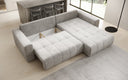 Canapé d’angle design Leveno avec fonction couchage et rabattable en Velours