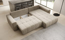 Canapé d’angle design Leveno avec fonction couchage et rabattable en Velours