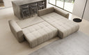Canapé d’angle design Leveno avec fonction couchage et rabattable en Velours