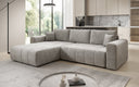 Canapé d’angle design Leveno avec fonction couchage et rabattable en Velours