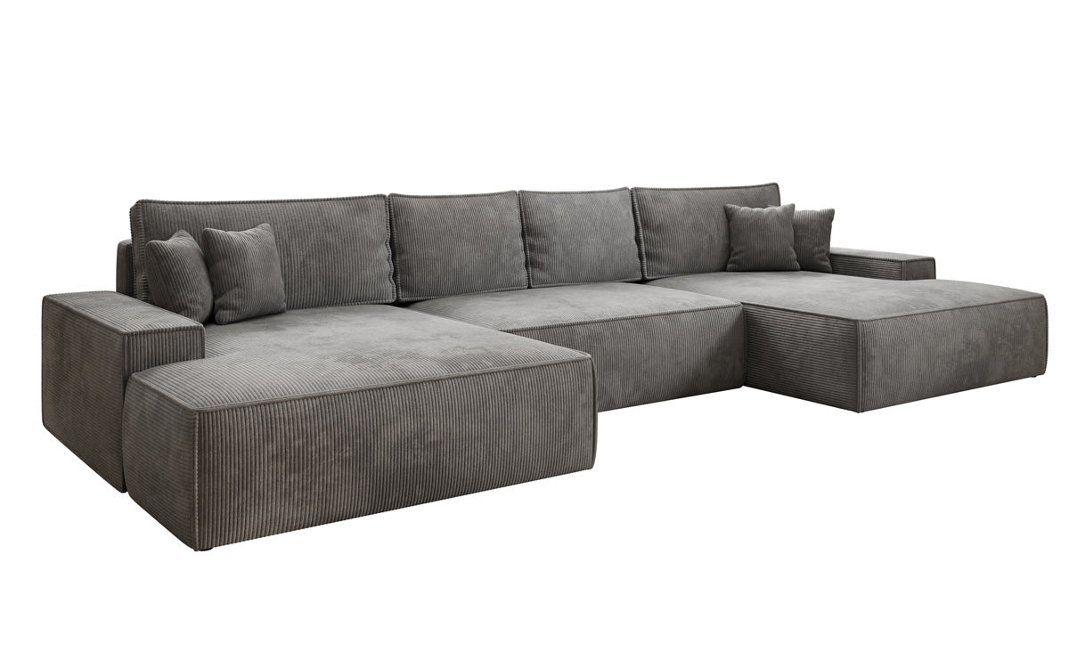 Canapé design Verona U avec une large ottomane, fonction couchage et espace de rangement, en Côtelé