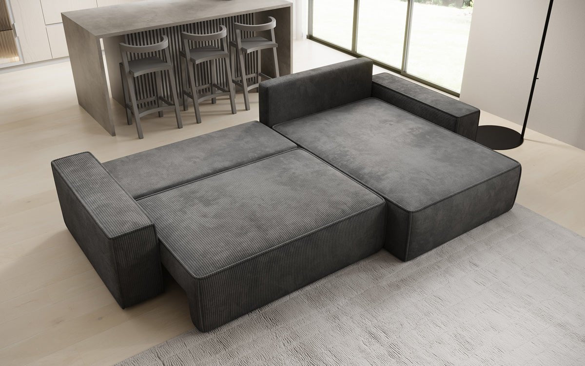 Designer Sofa Lunaro mit Schlaf- und Klappfunktion in Cord