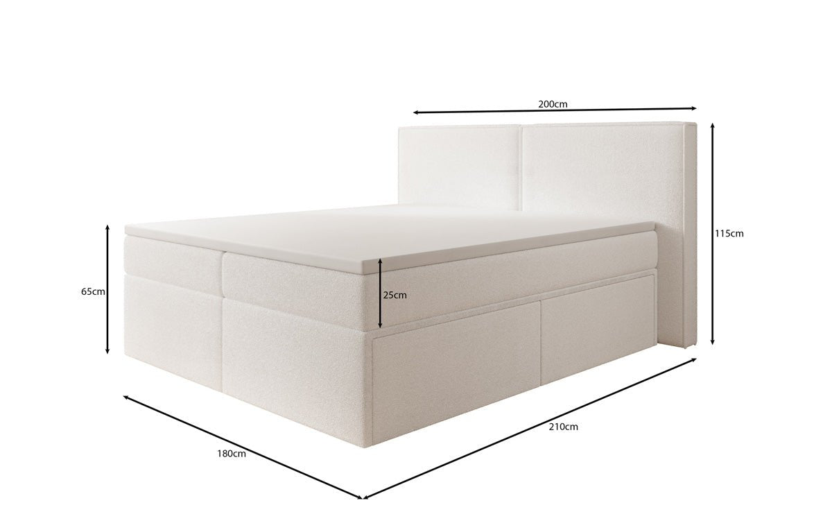 Lit boxspring Ophelia avec tiroirs en Peluche Bouclé