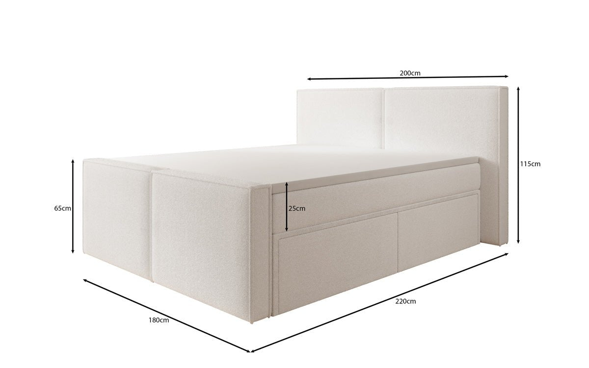 Lit boxspring Ophelia II avec tiroirs en Peluche Bouclé