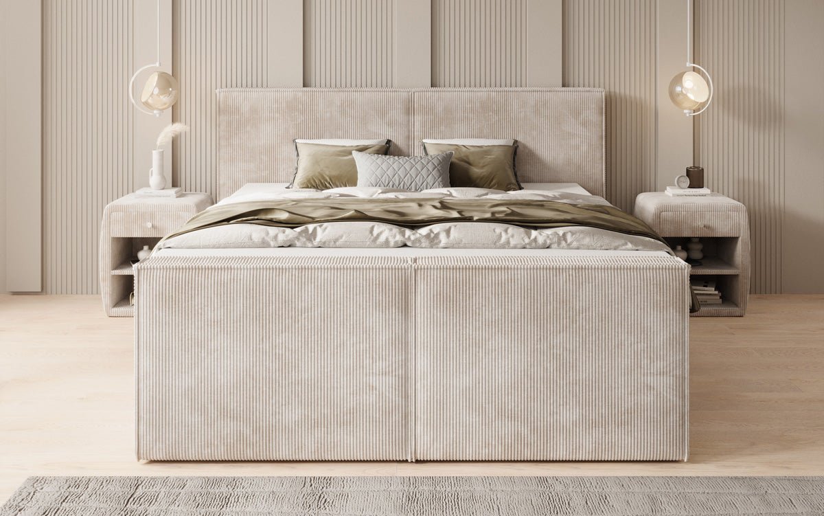 Lit boxspring Ophelia II avec tiroirs en côtelé