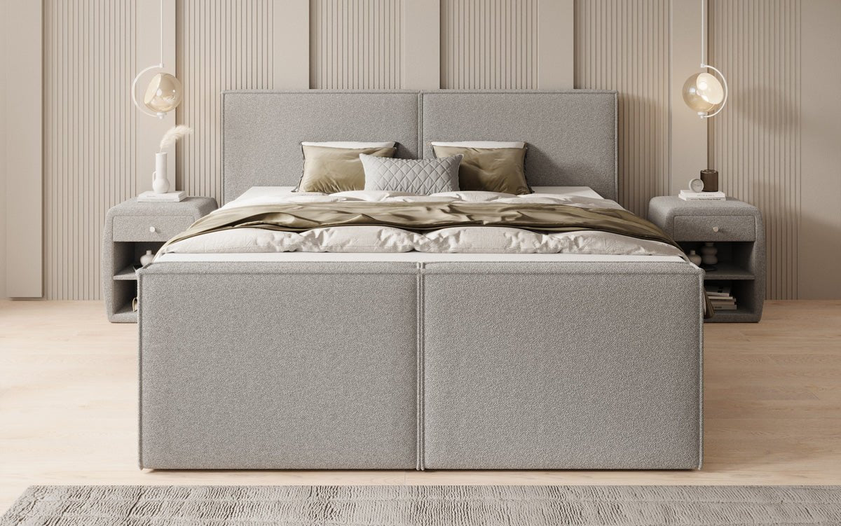 Lit boxspring Ophelia II avec tiroirs en Peluche Bouclé