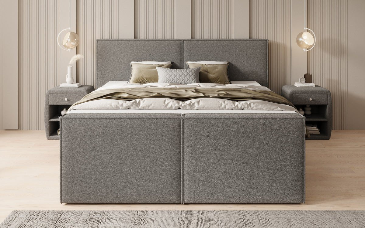 Lit boxspring Ophelia II avec tiroirs en Peluche Bouclé