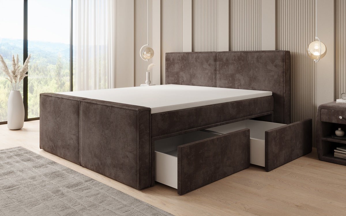 Lit boxspring Ophelia II avec tiroirs en côtelé