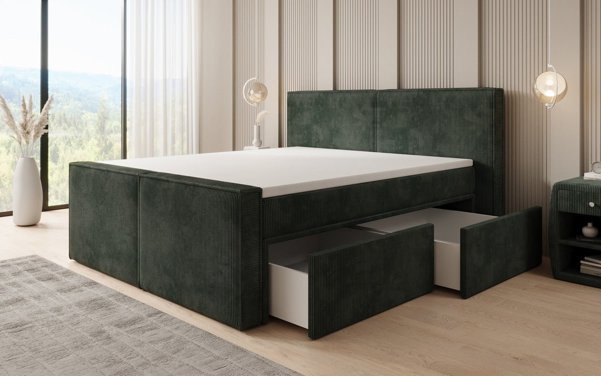 Lit boxspring Ophelia II avec tiroirs en côtelé