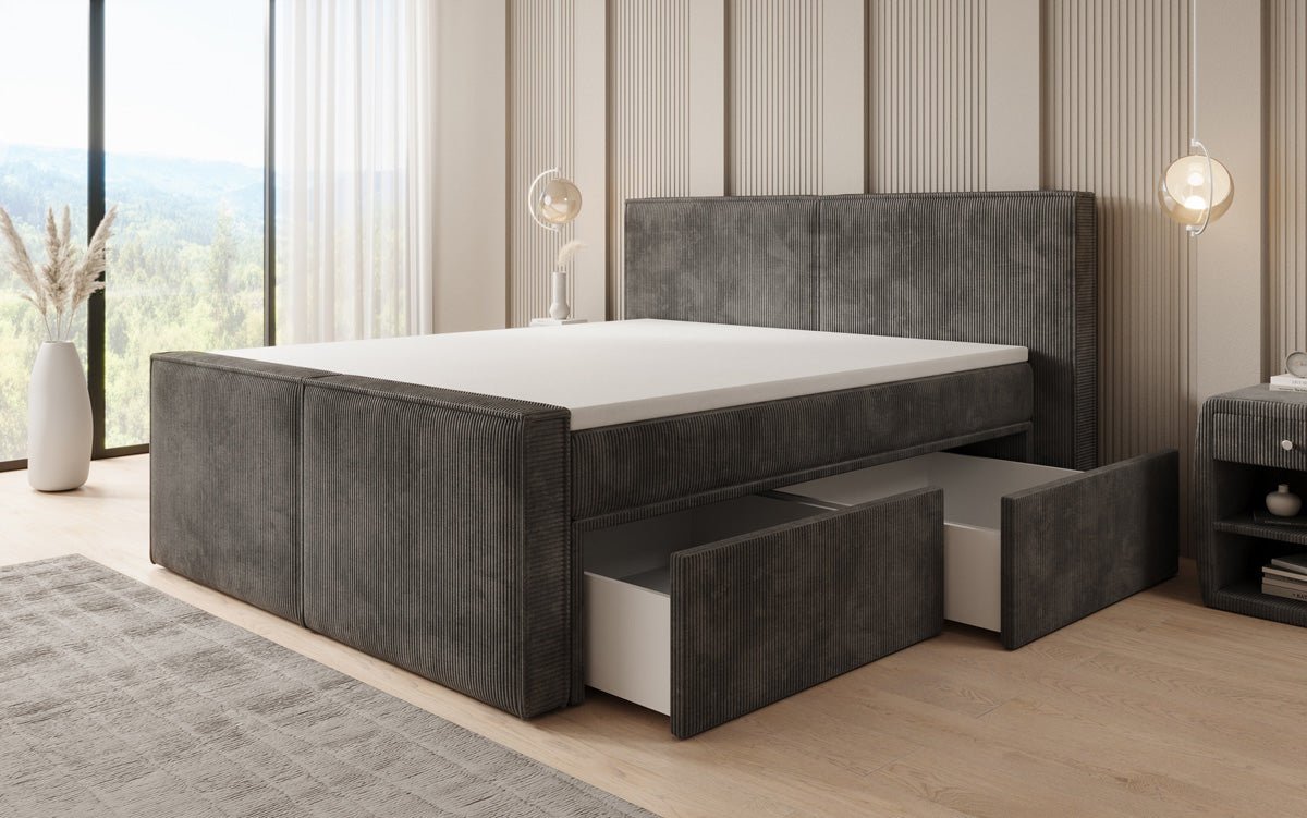 Lit boxspring Ophelia II avec tiroirs en côtelé
