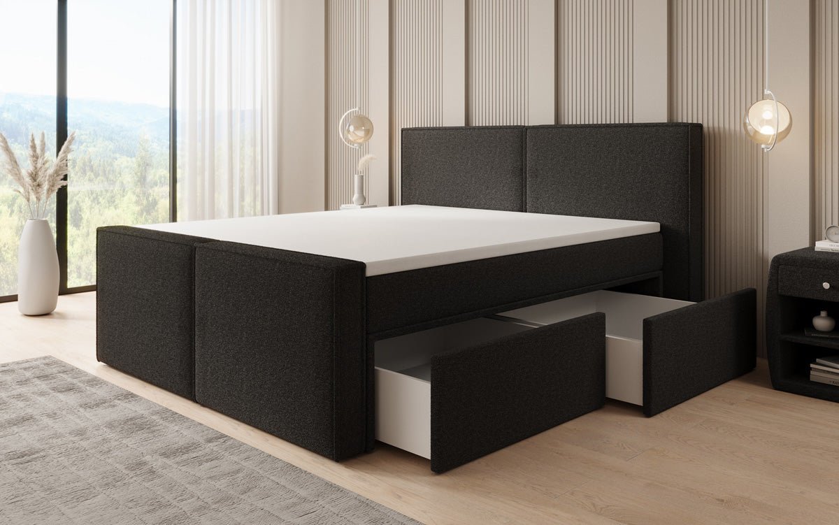 Lit boxspring Ophelia II avec tiroirs en Peluche Bouclé