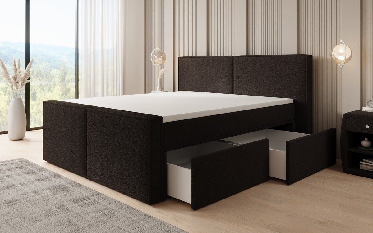 Lit boxspring Ophelia II avec tiroirs en Peluche Bouclé