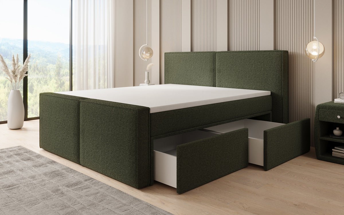 Lit boxspring Ophelia II avec tiroirs en Peluche Bouclé