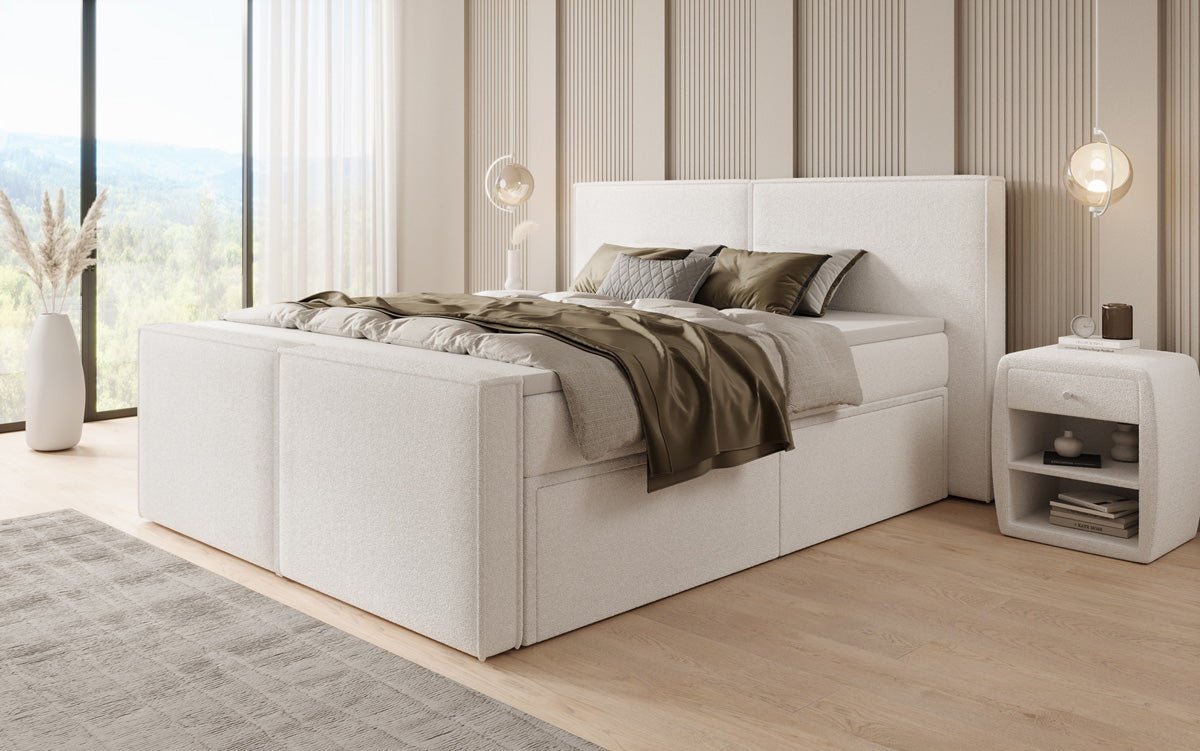 Lit boxspring Ophelia II avec tiroirs en Peluche Bouclé