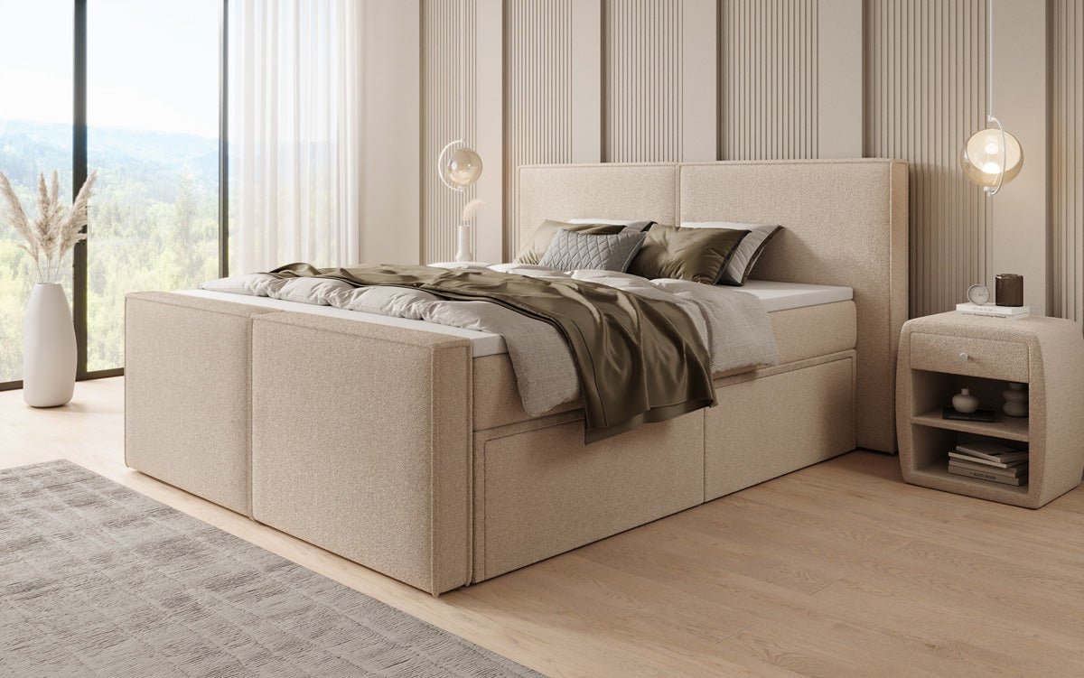 Lit boxspring Ophelia II avec tiroirs en Peluche Bouclé