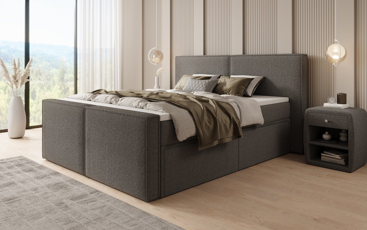 Lit boxspring Ophelia II avec tiroirs en Peluche Bouclé