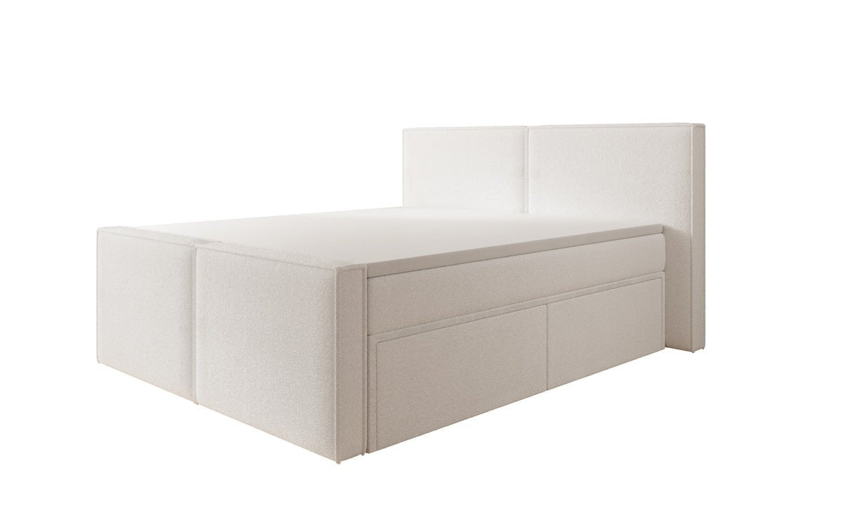 Lit boxspring Ophelia II avec tiroirs en Peluche Bouclé