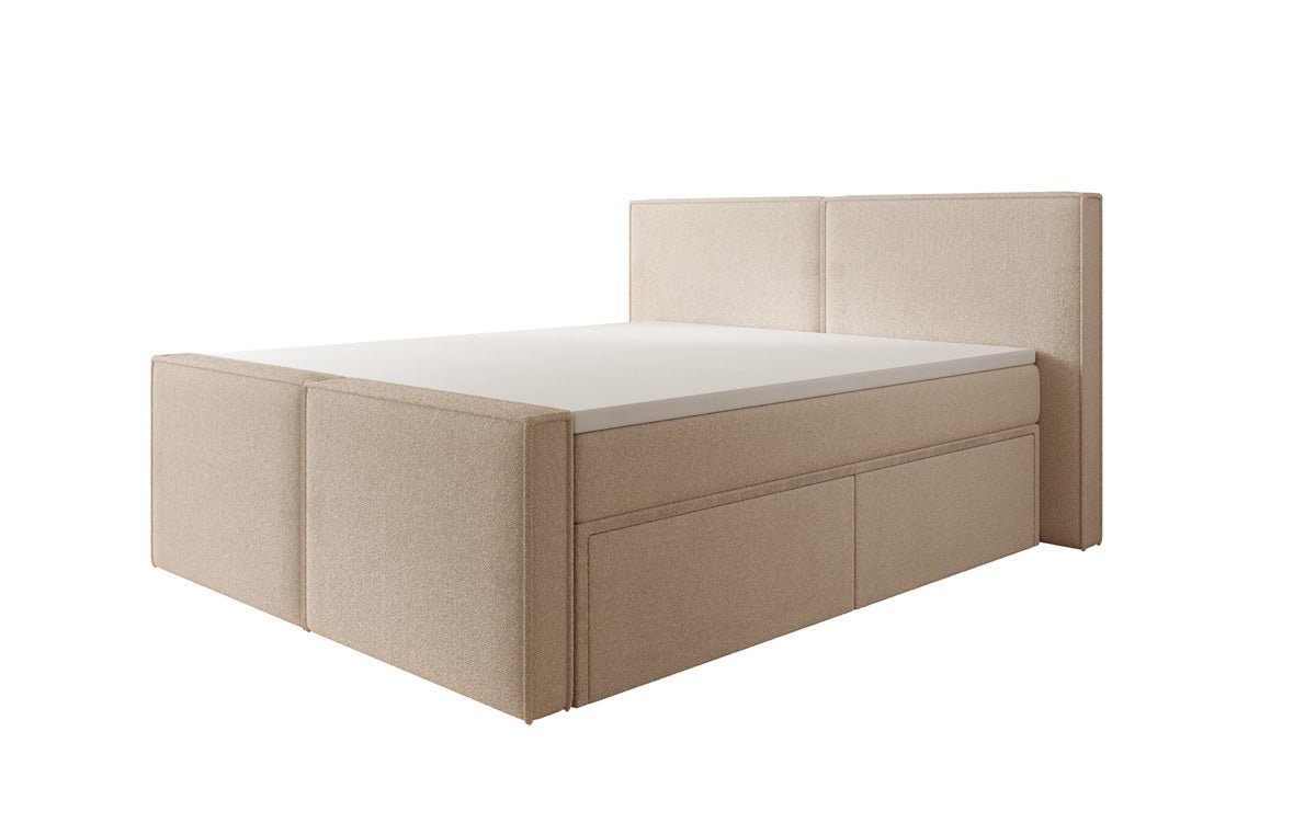 Lit boxspring Ophelia II avec tiroirs en Peluche Bouclé