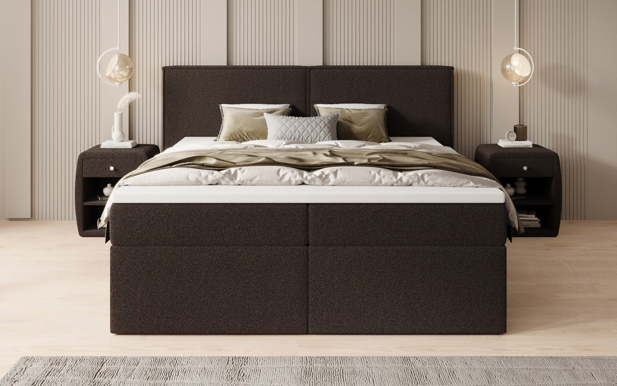 Lit boxspring Ophelia avec tiroirs en Peluche Bouclé