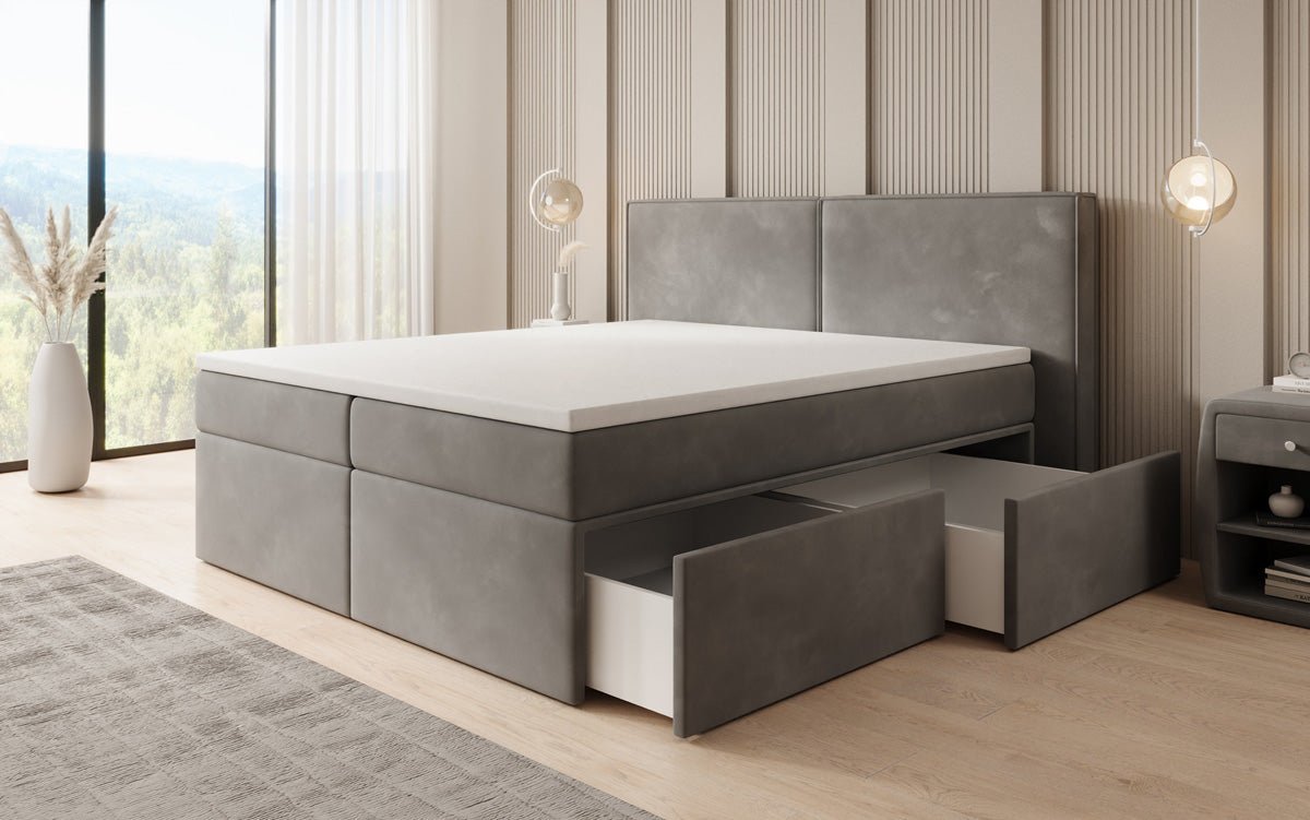 Boxspringbett Ophelia mit Schubladen in Samt