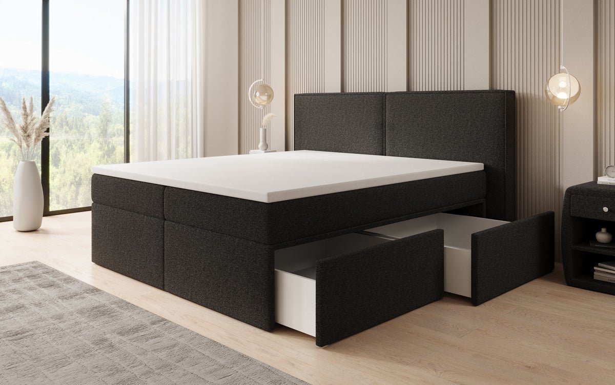 Lit boxspring Ophelia avec tiroirs en Peluche Bouclé