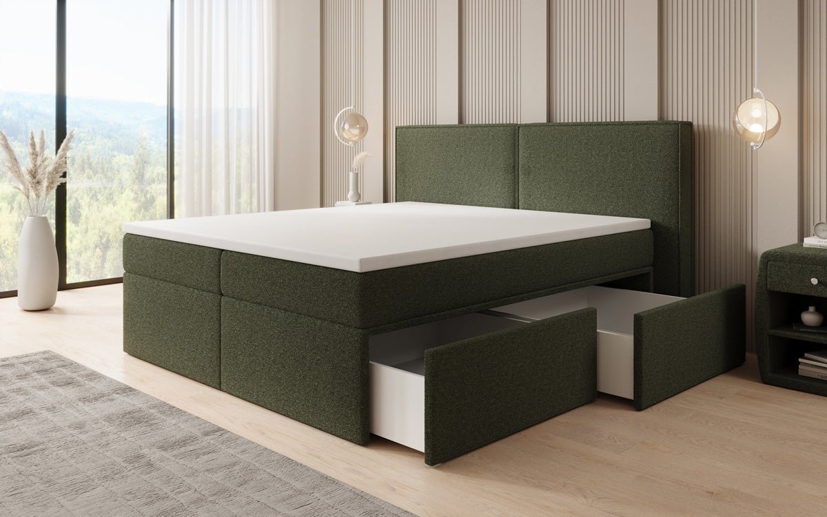 Lit boxspring Ophelia avec tiroirs en Peluche Bouclé