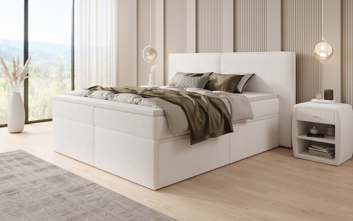 Lit boxspring Ophelia avec tiroirs en Peluche Bouclé