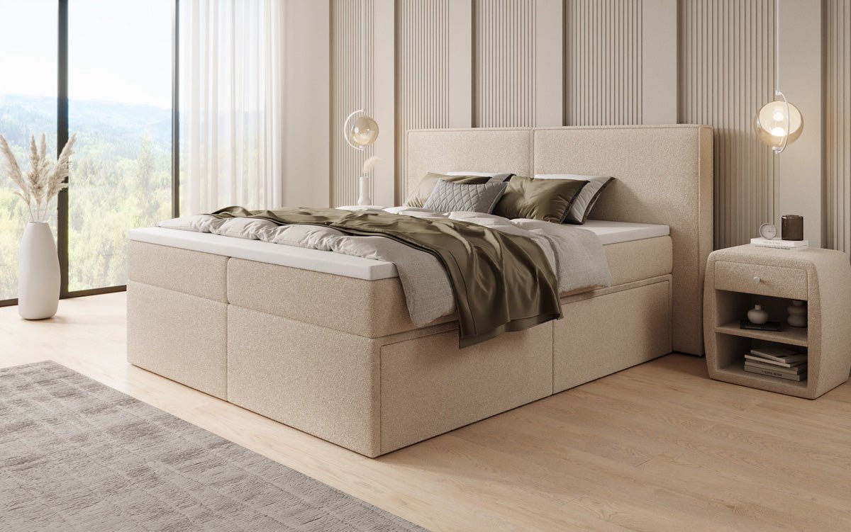 Lit boxspring Ophelia avec tiroirs en Peluche Bouclé