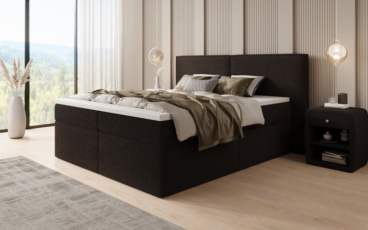 Lit boxspring Ophelia avec tiroirs en Peluche Bouclé