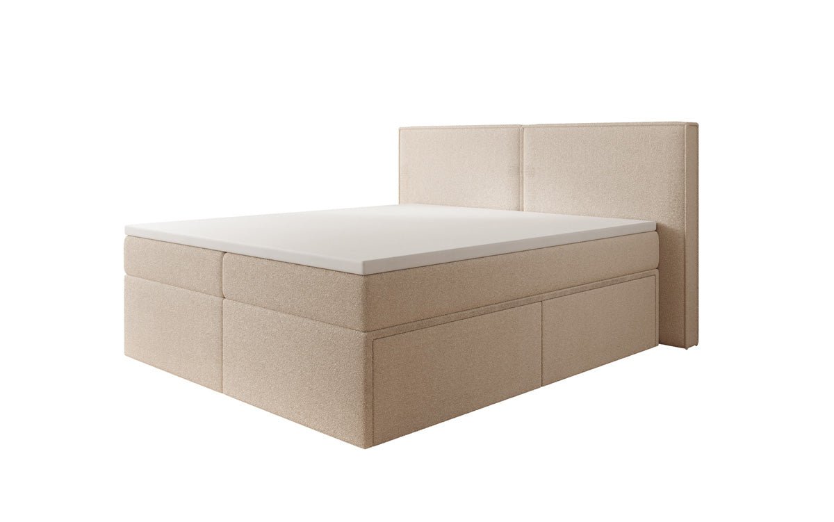 Lit boxspring Ophelia avec tiroirs en Peluche Bouclé