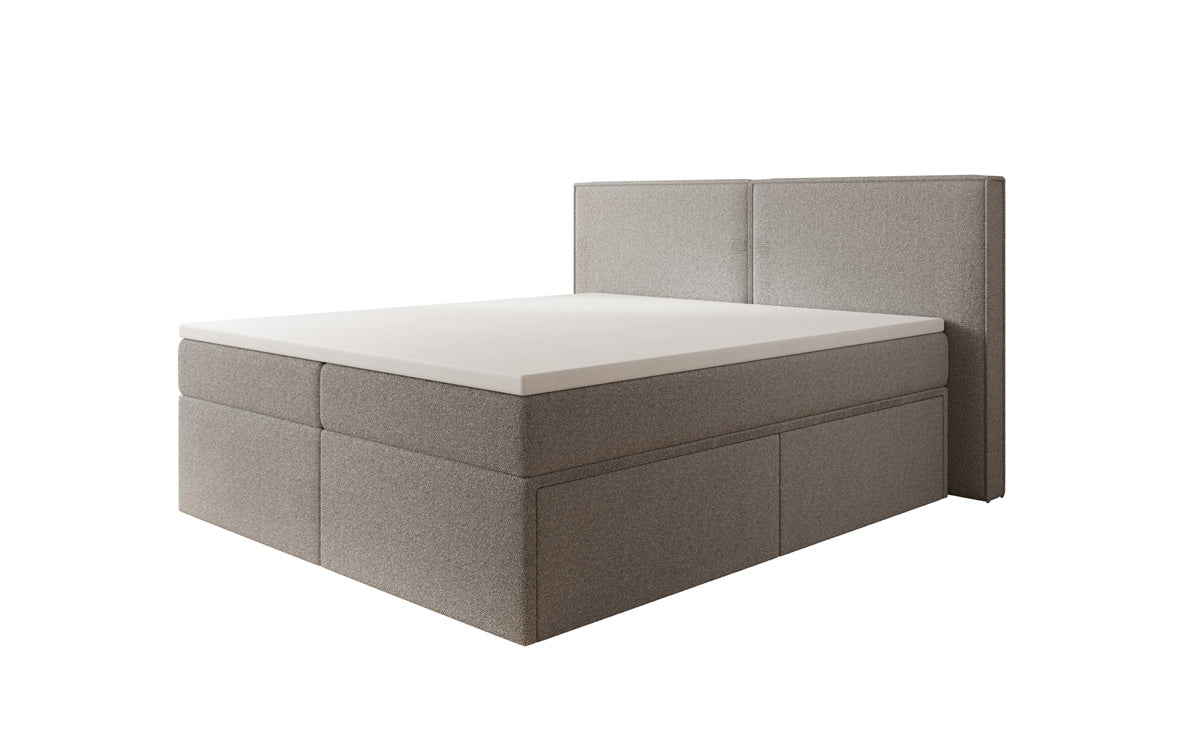Lit boxspring Ophelia avec tiroirs en Peluche Bouclé