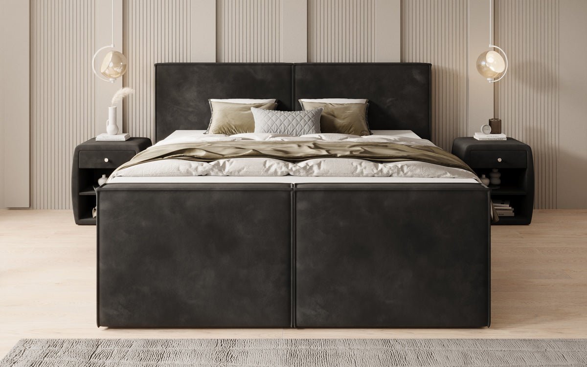 Lit boxspring Ophelia II avec rangement relevable en velours