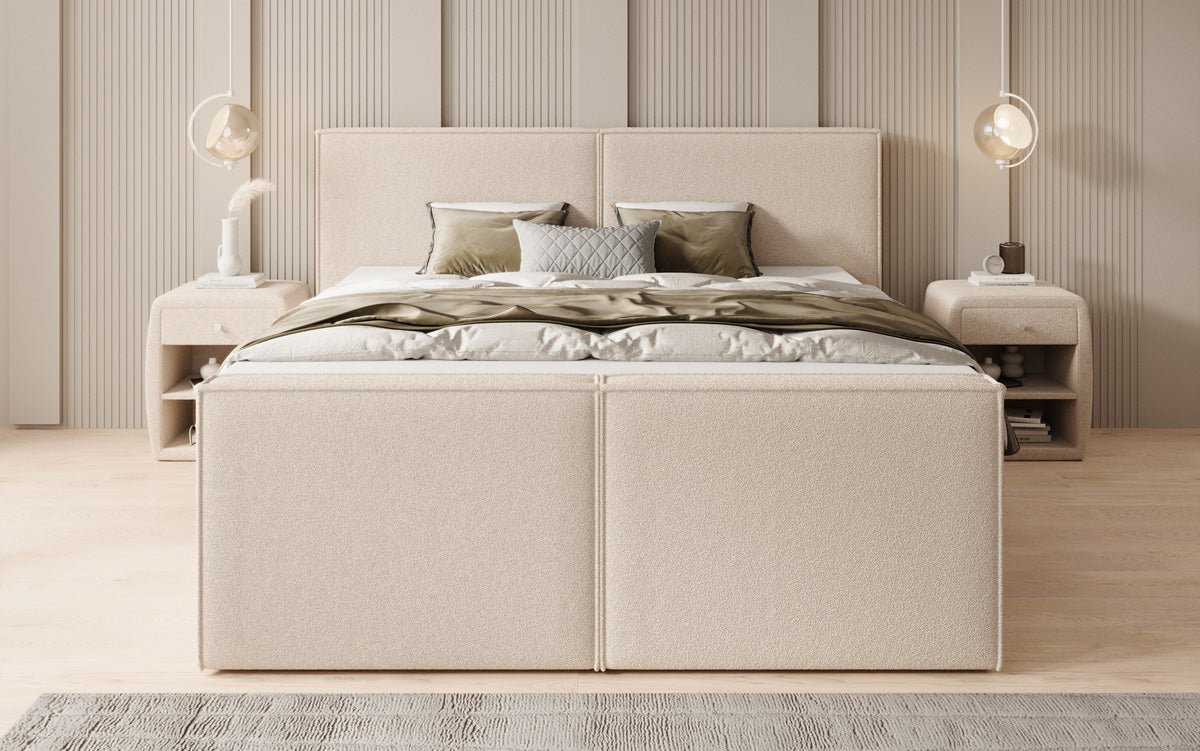 Lit boxspring Ophelia II avec rangement relevable en Peluche Bouclé