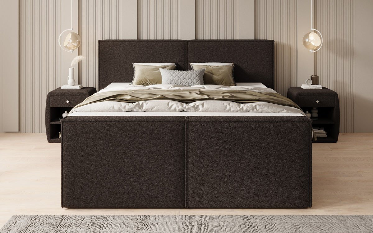 Lit boxspring Ophelia II avec rangement relevable en Peluche Bouclé