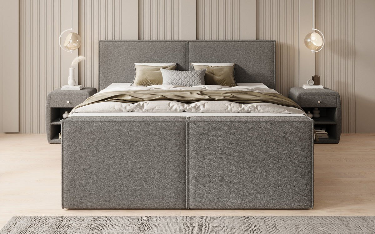 Lit boxspring Ophelia II avec rangement relevable en Peluche Bouclé
