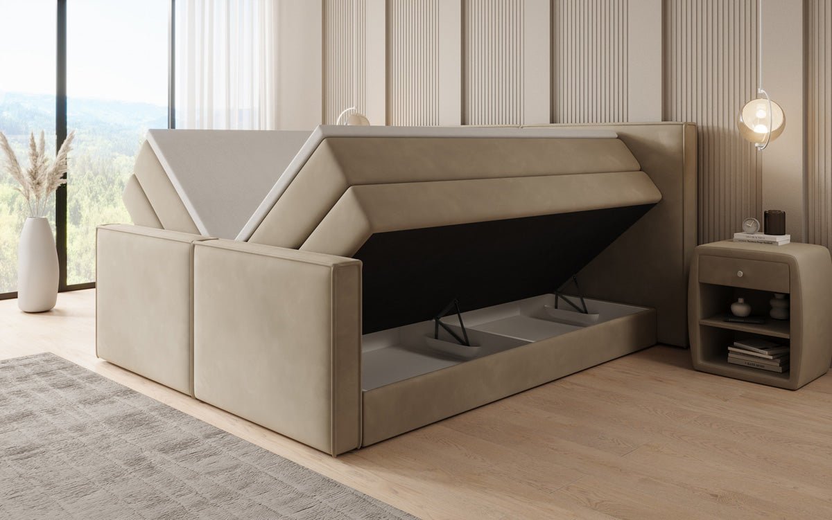 Lit boxspring Ophelia II avec rangement relevable en velours