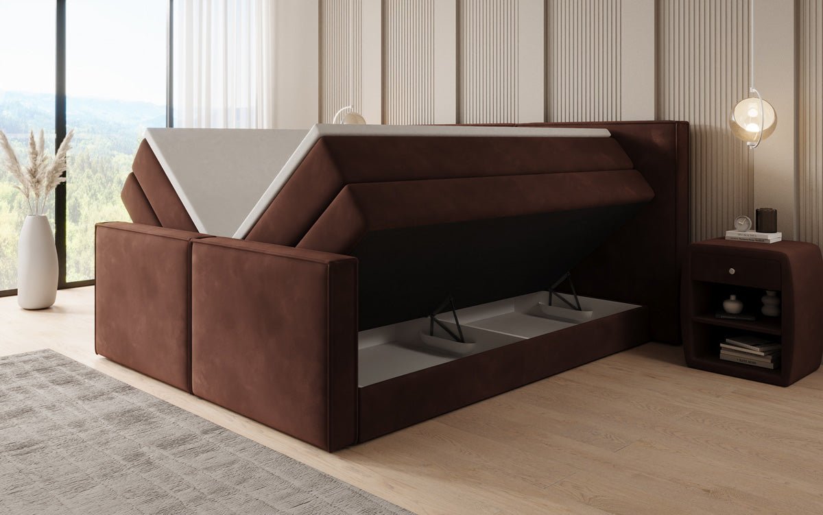 Lit boxspring Ophelia II avec rangement relevable en velours