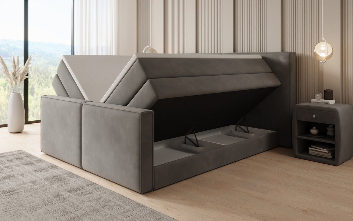 Lit boxspring Ophelia II avec rangement relevable en velours