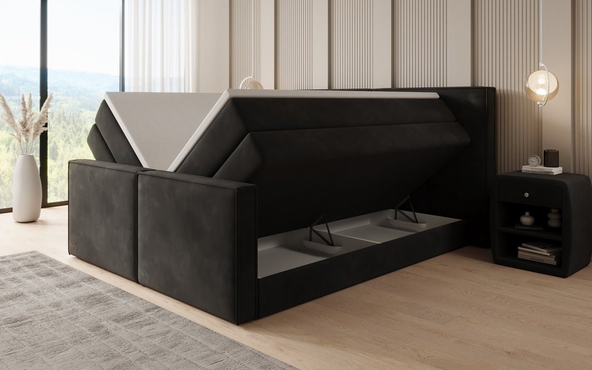 Lit boxspring Ophelia II avec rangement relevable en velours