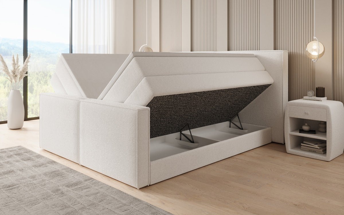 Lit boxspring Ophelia II avec rangement relevable en Peluche Bouclé