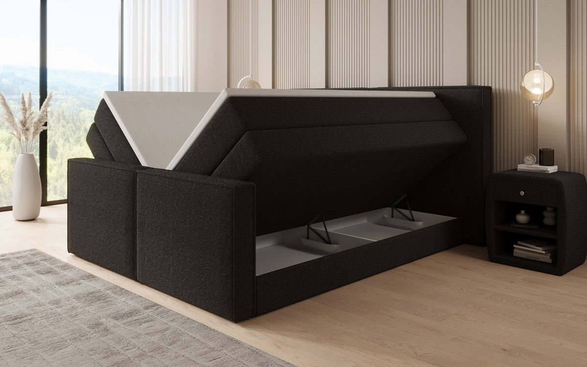 Lit boxspring Ophelia II avec rangement relevable en Peluche Bouclé