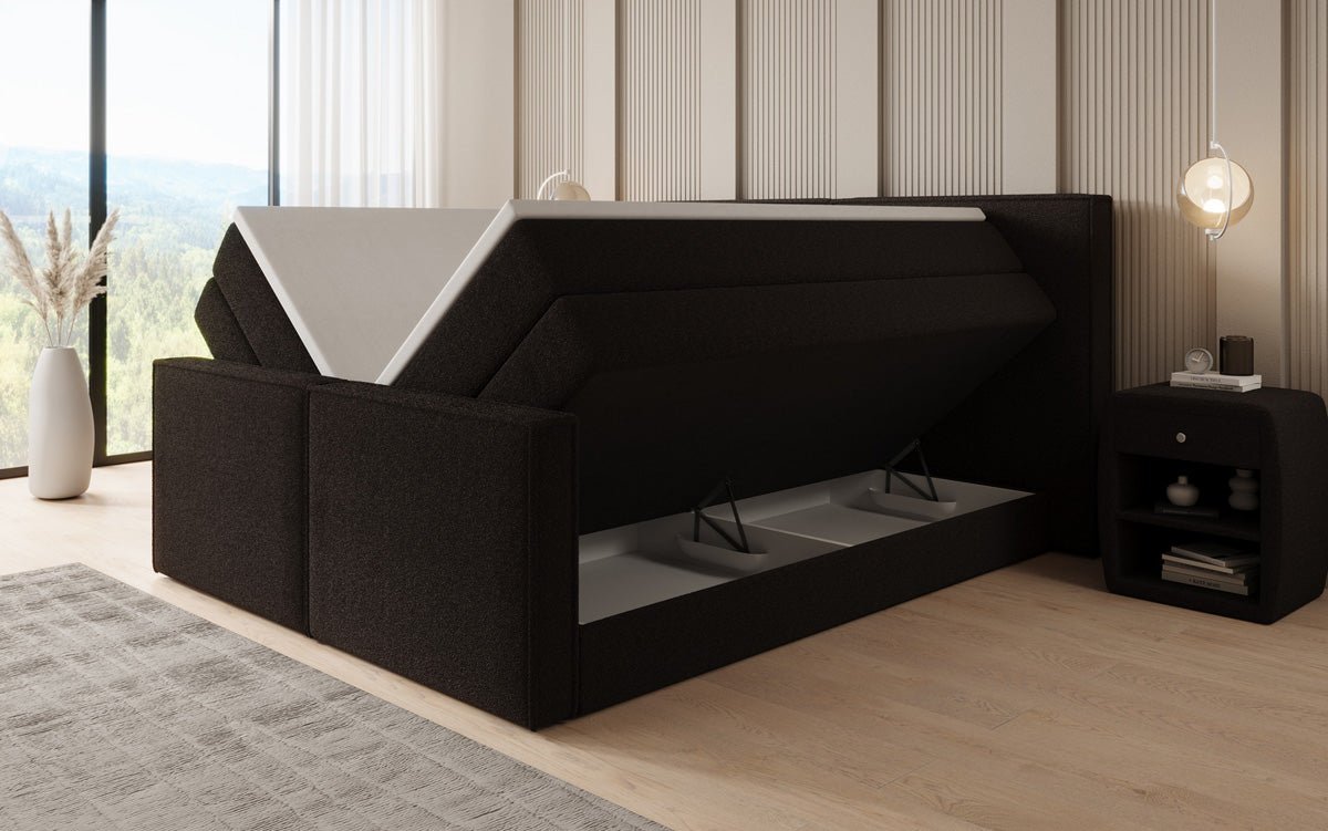 Lit boxspring Ophelia II avec rangement relevable en Peluche Bouclé