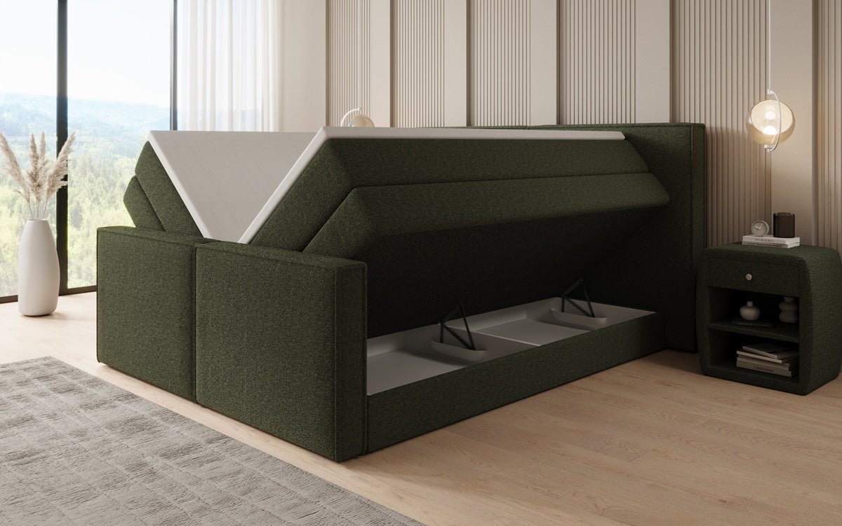 Lit boxspring Ophelia II avec rangement relevable en Peluche Bouclé