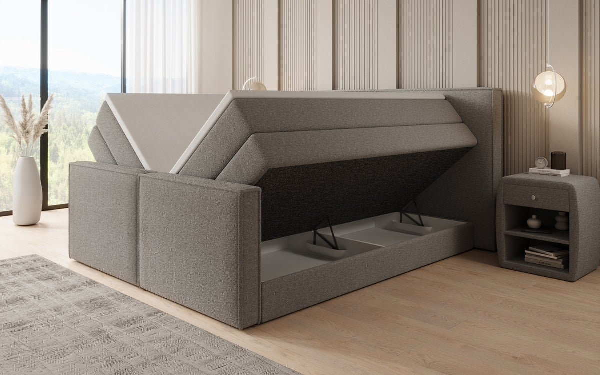 Lit boxspring Ophelia II avec rangement relevable en Peluche Bouclé
