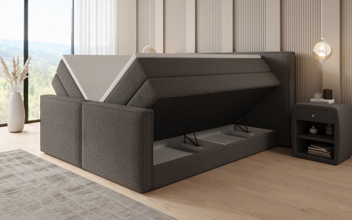 Lit boxspring Ophelia II avec rangement relevable en Peluche Bouclé