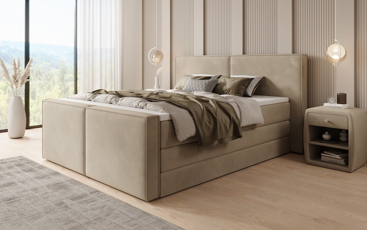 Lit boxspring Ophelia II avec rangement relevable en velours