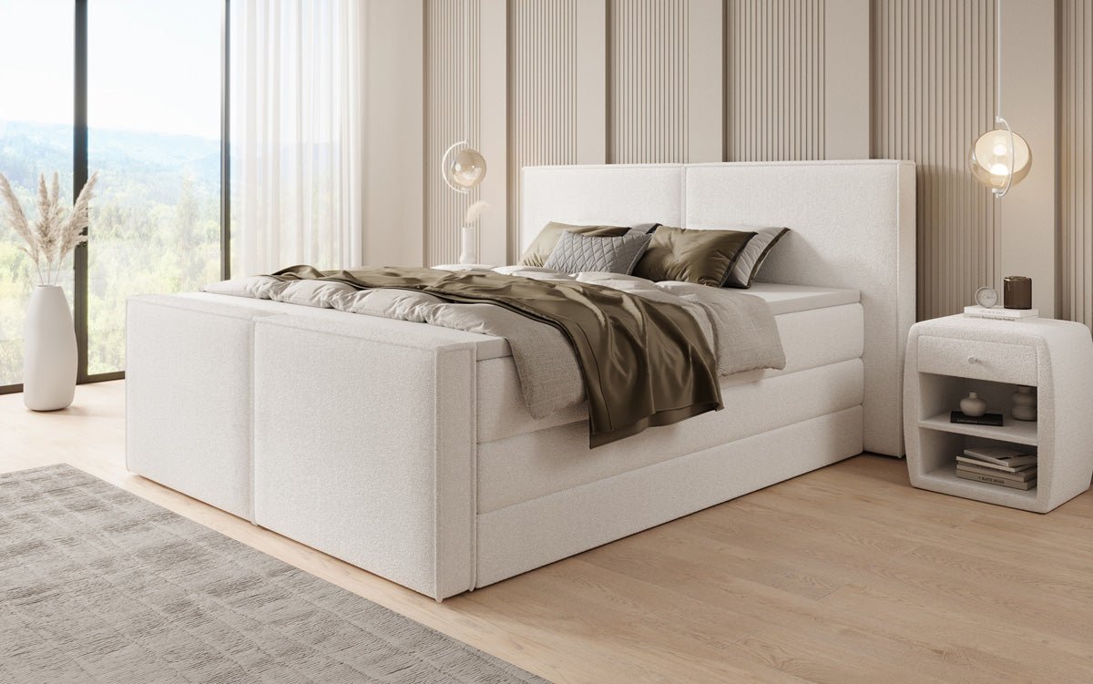 Lit boxspring Ophelia II avec rangement relevable en Peluche Bouclé