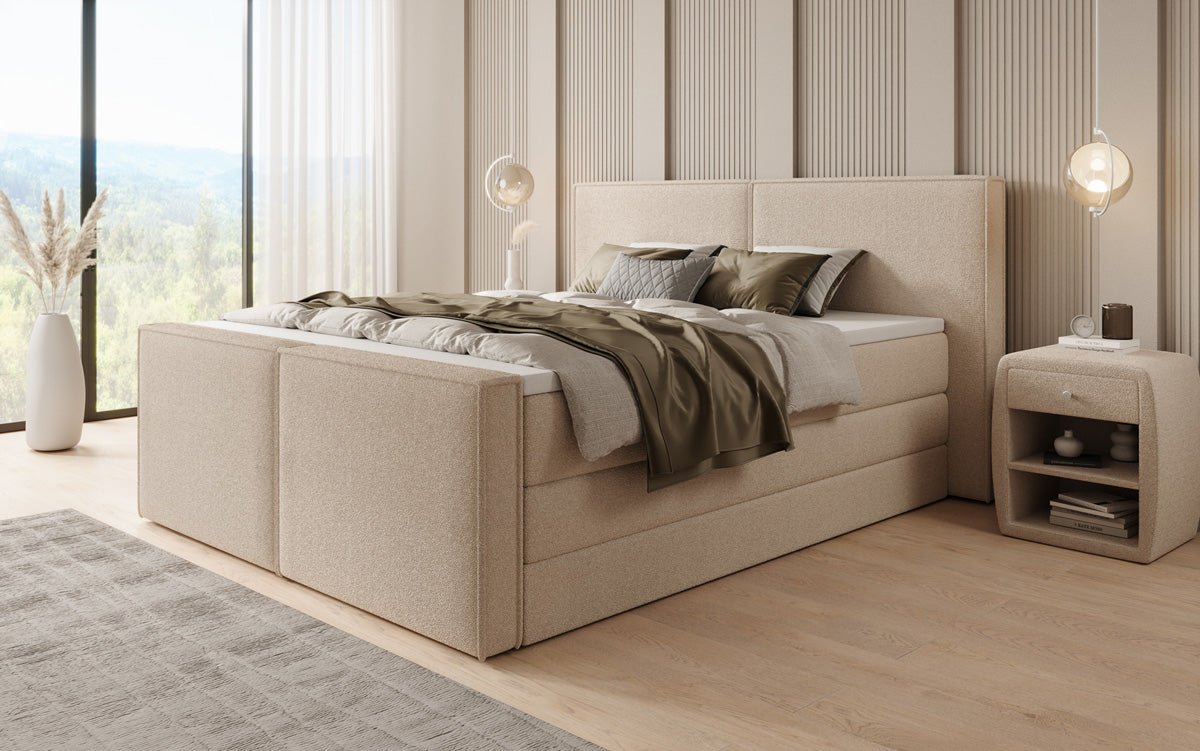 Lit boxspring Ophelia II avec rangement relevable en Peluche Bouclé