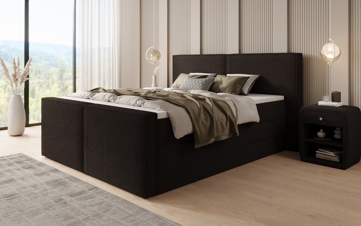 Lit boxspring Ophelia II avec rangement relevable en Peluche Bouclé