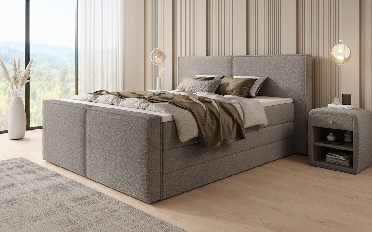 Lit boxspring Ophelia II avec rangement relevable en Peluche Bouclé